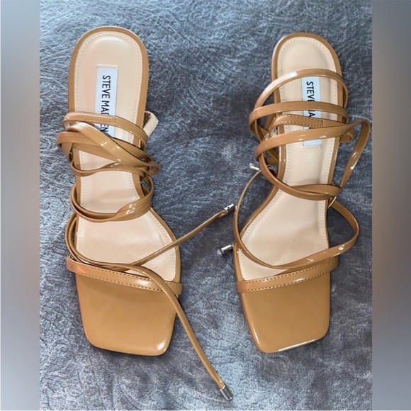 STEVE MADDEN CAMEL UPLIFT OPEN TOE BROWN TAN HEELS SIZE 9.5m - Picture 6 of 8